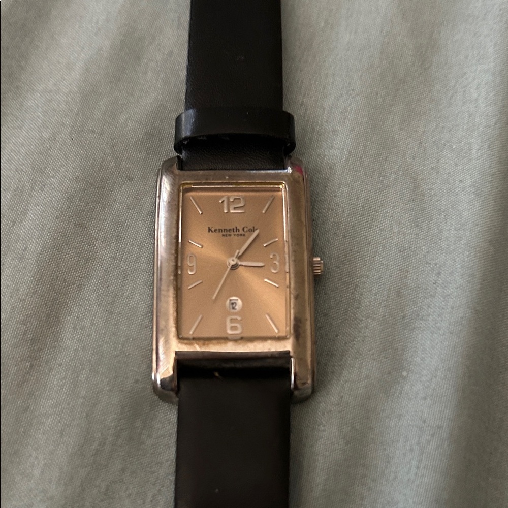 Kenneth Cole Men’s Gold Dial Black Leather Strap Watch